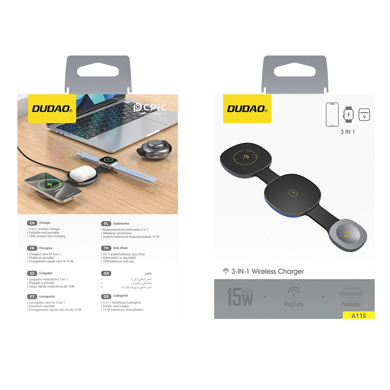 Bežični punjač Dudao A11S 3u1, 15W, Crni