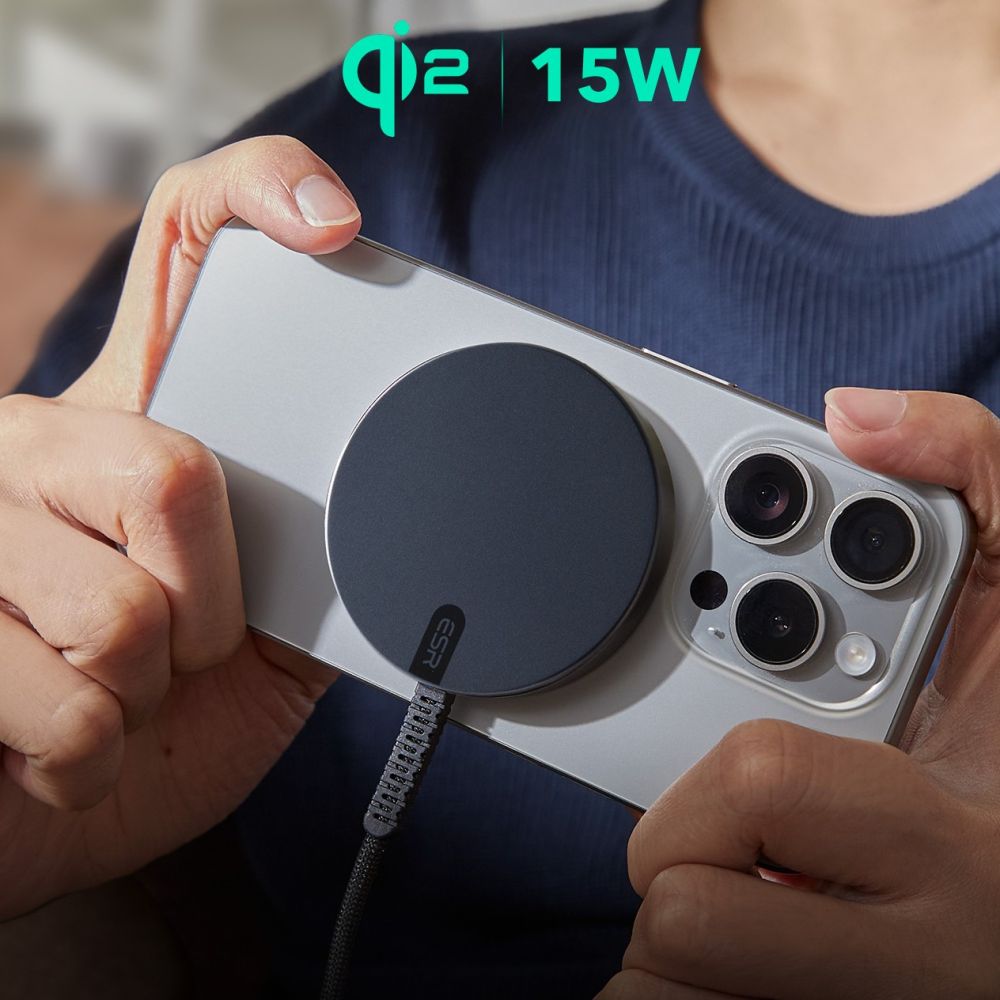 Bežični punjač ESR HaloLock, 15W, 1.67A, Crni