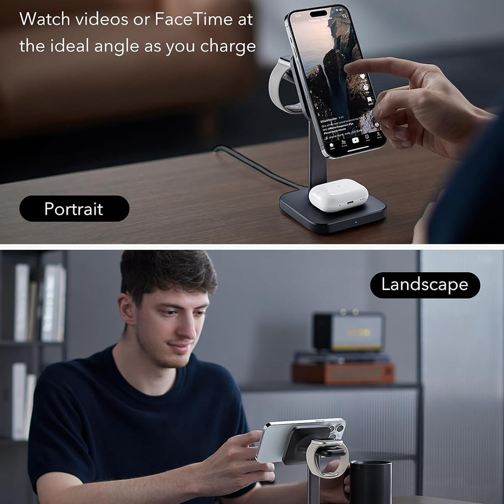 Bežični punjač ESR HaloLock 3u1, 15W, 1.67A, Crni