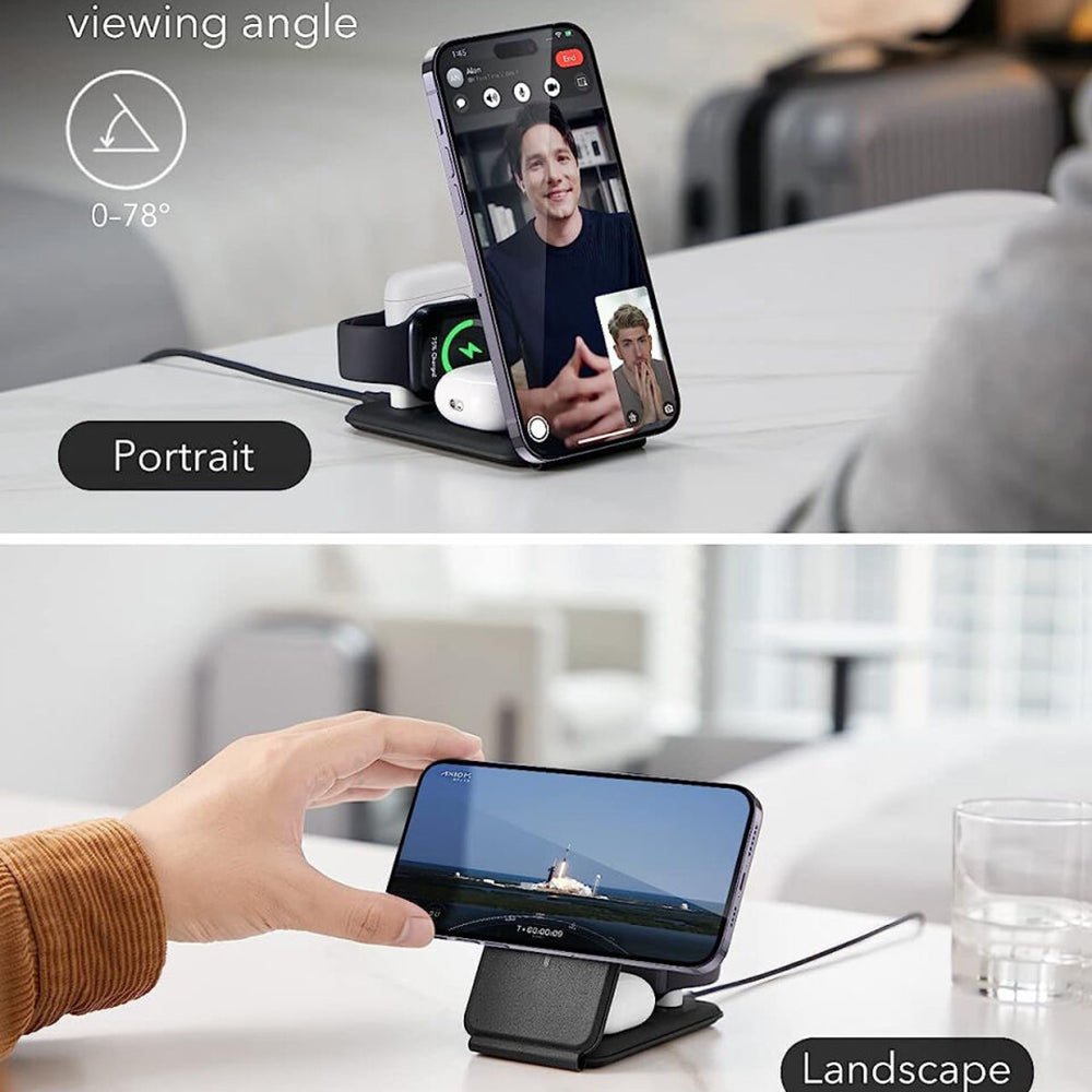 Bežični punjač ESR Travel 3u1, 15W, 1.67A, Bijeli