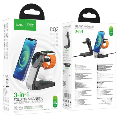 Bežični punjač HOCO CQ3 3u1, 15W, 1.67A, Crni