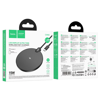 Bežični punjač HOCO CW62, 15W, 1.67A, Crni