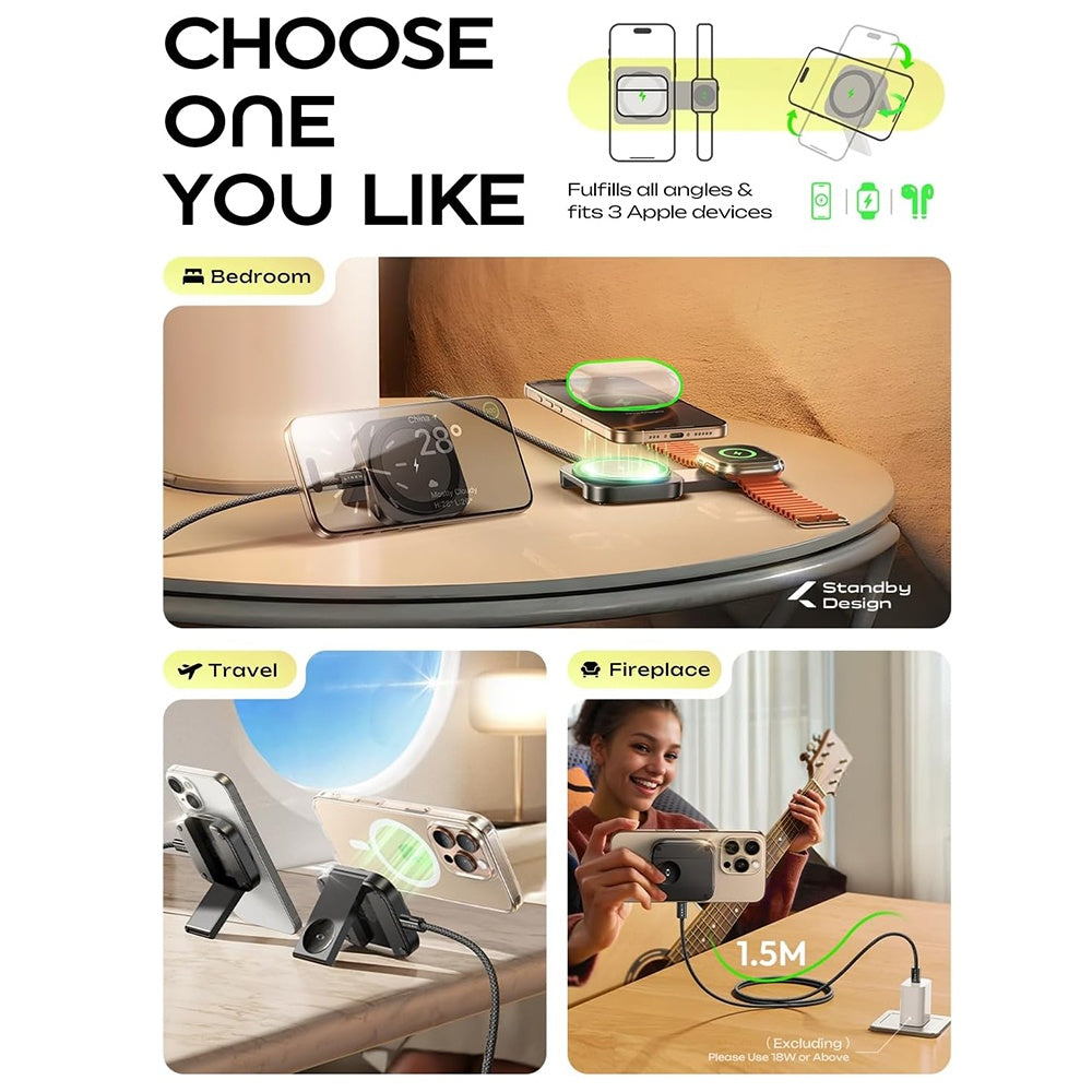 Bežični punjač Lisen 2u1, 15W, 1.67A, Crni YL0324100013