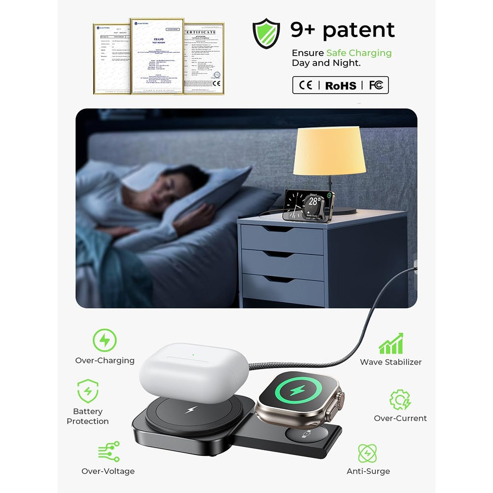 Bežični punjač Lisen 2u1, 15W, 1.67A, Crni YL0324100013