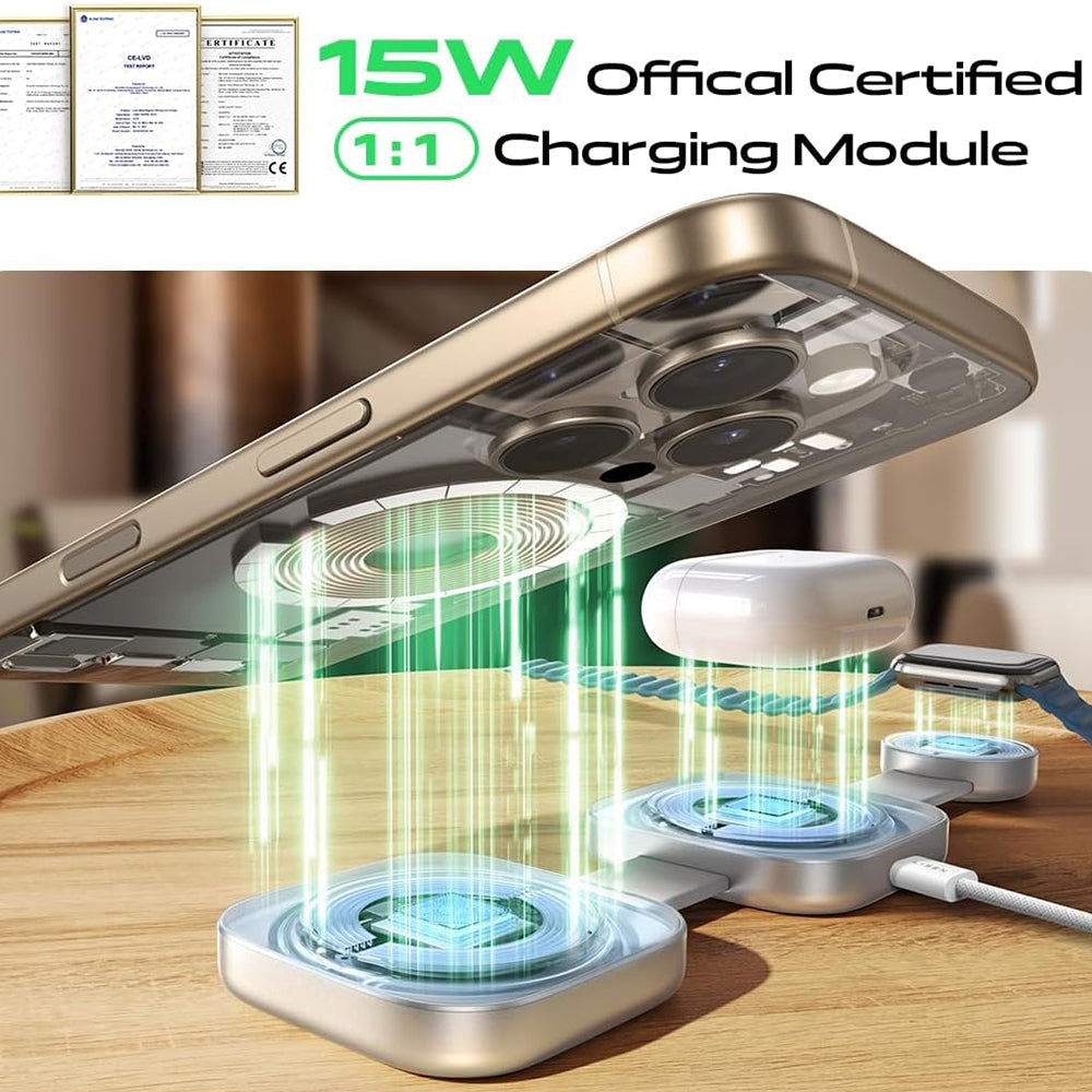 Bežični punjač Lisen 3u1, 15W, 1.67A, Sivi YL0424040001