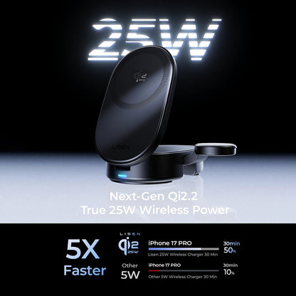 Bežični mrežni punjač Lisen W121 3u1, 25W, Crni YL0325080017