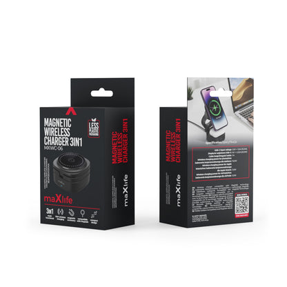 Bežični punjač MaXlife MXWC-06 3u1, 15W, 1.67A, Crni
