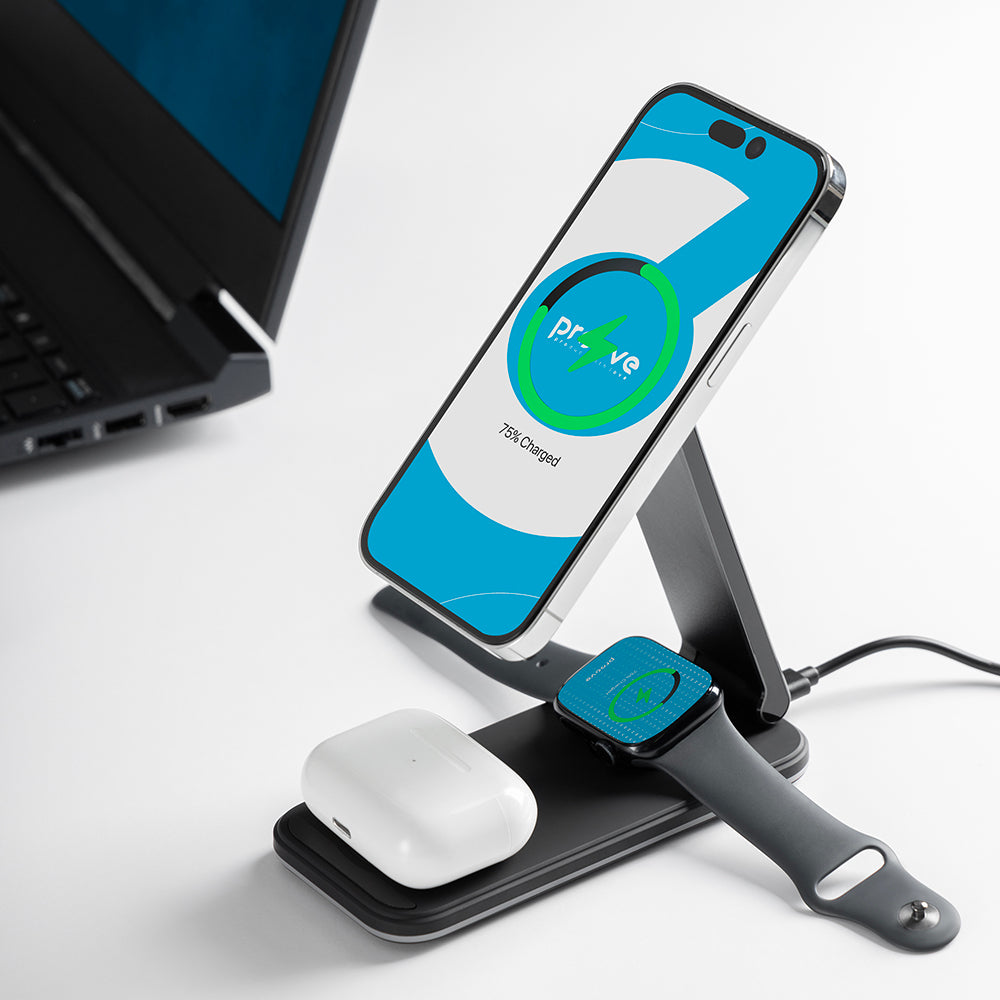 Bežični punjač Proove Energy Fold 3in1, 15W, 1.67A, Crni WSEF15010001