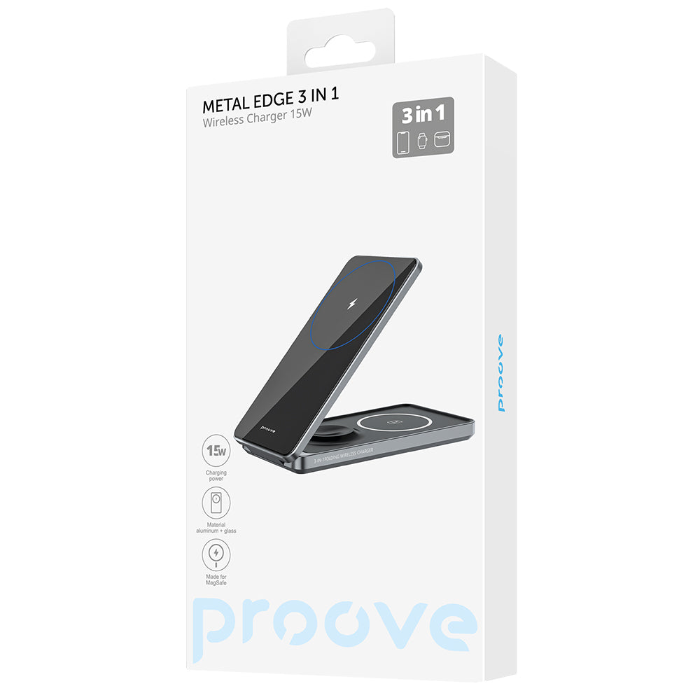 Bežični punjač Proove Metal Edge 3u1, 15W, 1.67A, Sivi WSME15010003