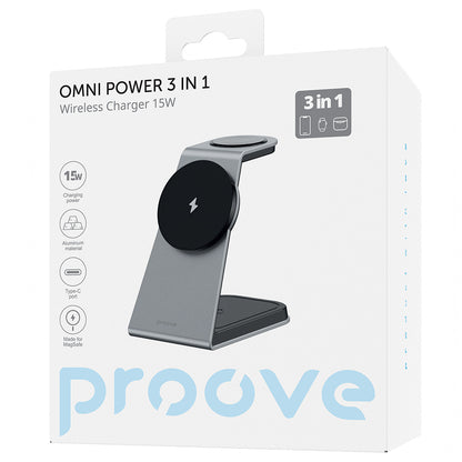 Bežični punjač Proove Omni Power 3in1, 15W, 1.67A, Sivi WSOP15020003