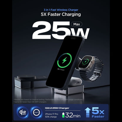 Bežični punjač Spigen EF323MQ Essential 3in1, 25W, Crni ACH10398