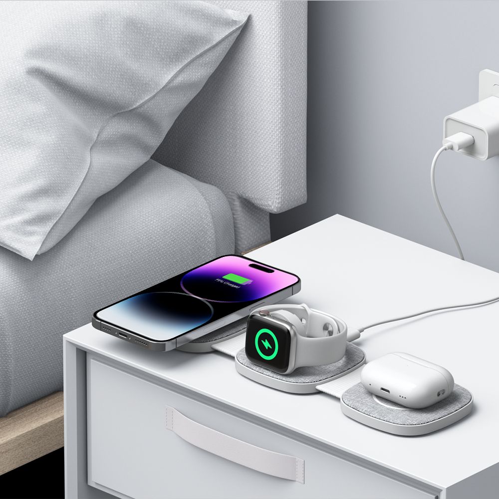 Bežični mrežni punjač Tech-Protect QI15W-A32 3u1, 15W, 1.67A, sivi