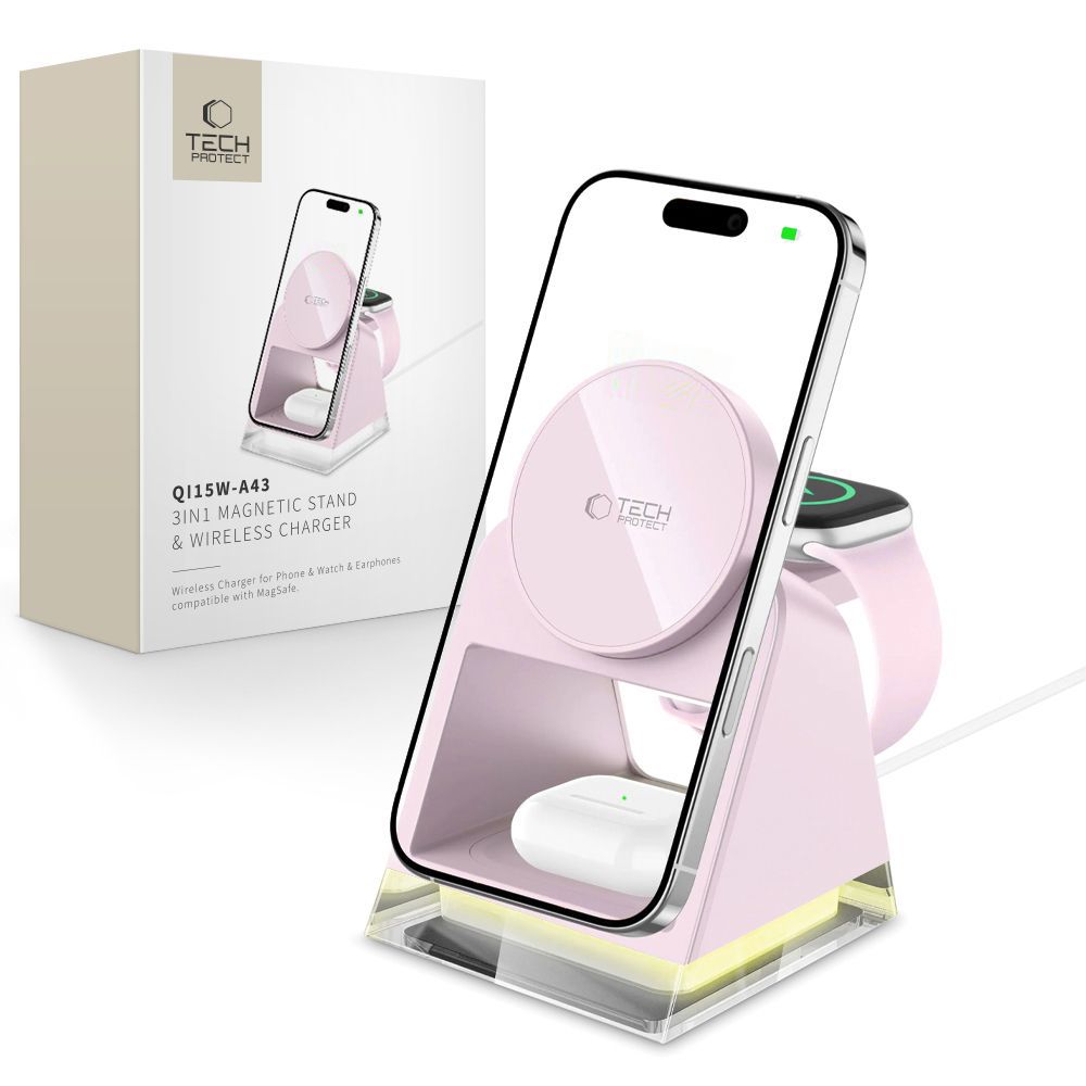 Bežični punjač Tech-Protect A43 3u1, 15W, 1.67A, Roza