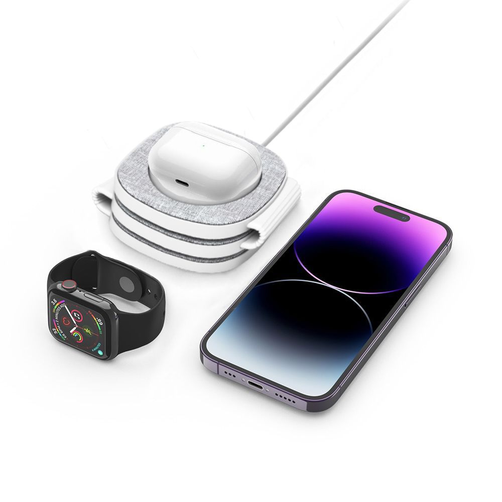 Bežični mrežni punjač Tech-Protect QI15W-A32 3u1, 15W, 1.67A, sivi