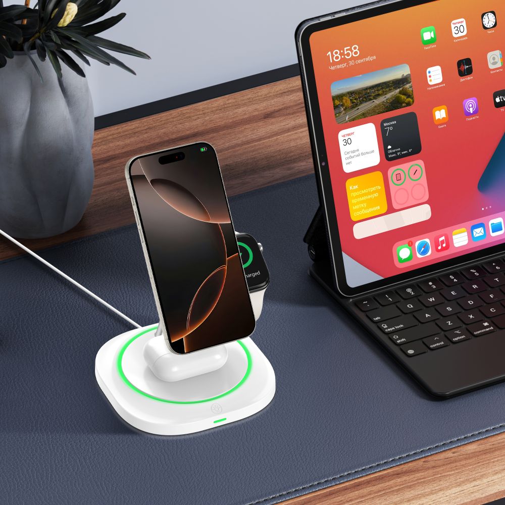 Bežični punjač Tech-Protect QI15W-A46 3u1, 15W, 1.67A, Bijeli