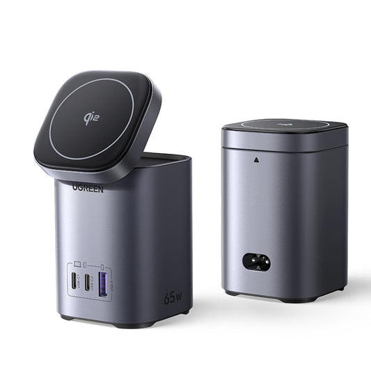 Bežični punjač UGREEN X555 4u1, 65W, 3.25A, 1 x USB-A - 2 x USB-C, Sivi