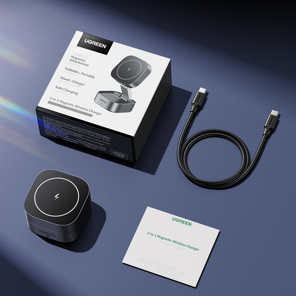 Bežični punjač UGREEN W526 3u1, 20W, 1.67A, 1 x USB-C, Crni