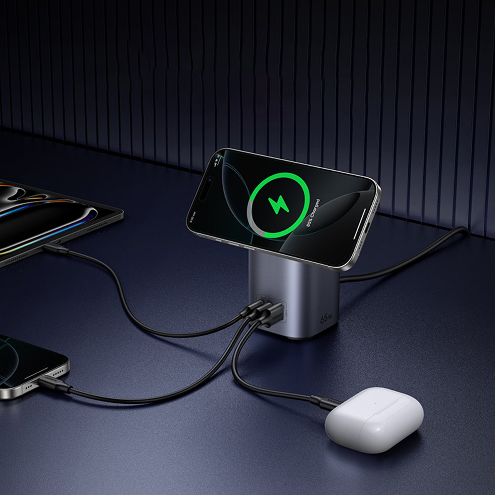 Bežični punjač UGREEN X555 4u1, 65W, 3.25A, 1 x USB-A - 2 x USB-C, Sivi