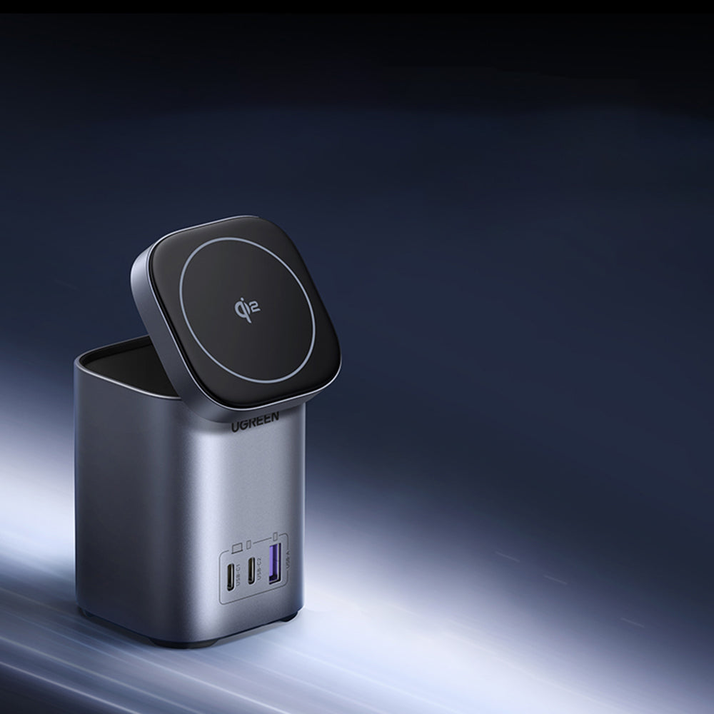Bežični punjač UGREEN X555 4u1, 65W, 3.25A, 1 x USB-A - 2 x USB-C, Sivi