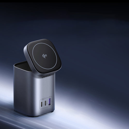Bežični punjač UGREEN X555 4u1, 65W, 3.25A, 1 x USB-A - 2 x USB-C, Sivi