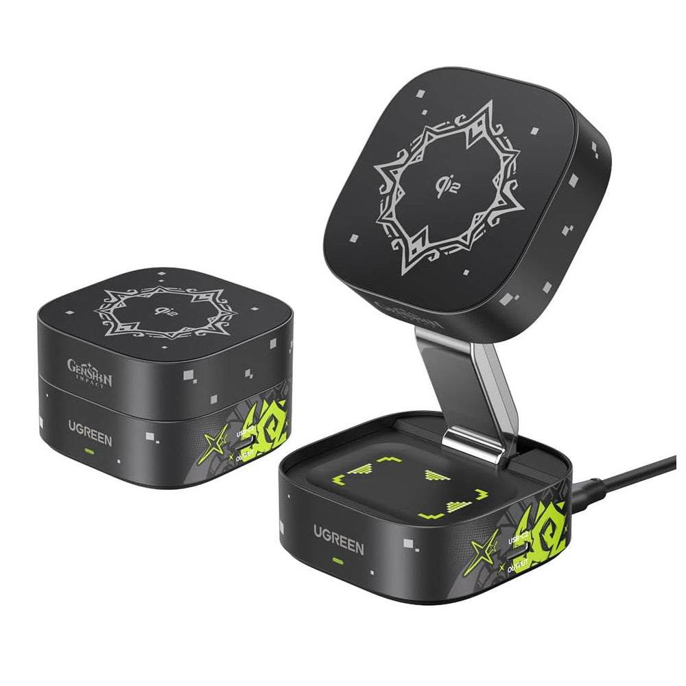 Bežični punjač UGREEN Genshin Impact Ed.W702 2u1, 25W, 1.67A, 1 x USB-C, Crni