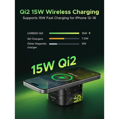 Bežični punjač UGREEN Genshin Impact Ed.W702 2u1, 25W, 1.67A, 1 x USB-C, Crni