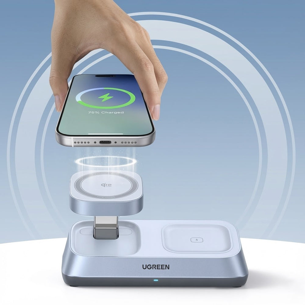 Bežični punjač UGREEN W711 3u1, 25W, 1.67A, Plavi