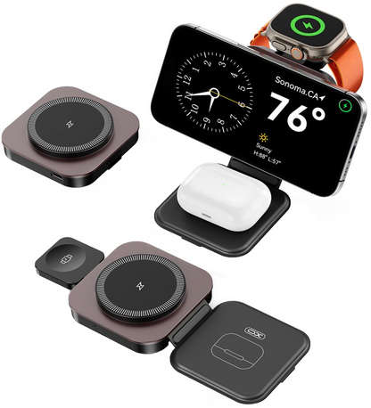 Bežični mrežni punjač XO Design CX035 3u1, 15W, 1.67A, Crni, Obnovljen