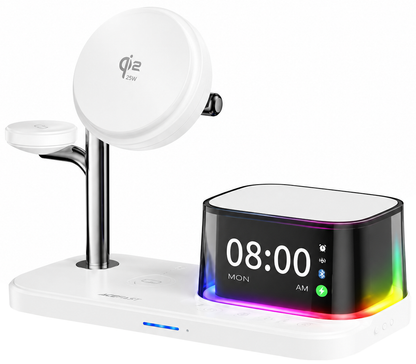 Bežični mrežni punjač s Bluetooth zvučnikom XO Design CX045 5u1, 25W, Bijeli