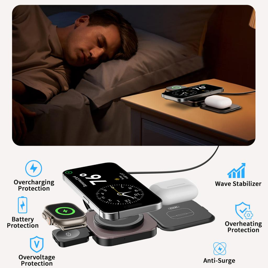 Bežični mrežni punjač XO Design CX035 3u1, 15W, 1.67A, Crni, Obnovljen