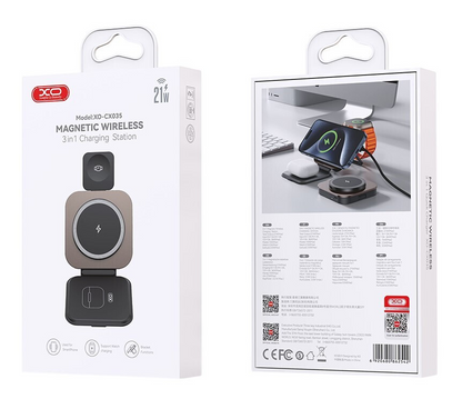 Bežični mrežni punjač XO Design CX035 3u1, 15W, 1.67A, Crni, Obnovljen