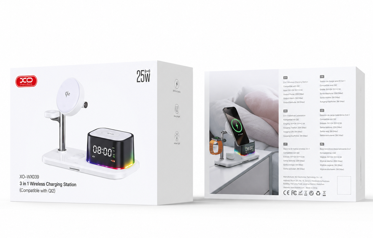 Bežični mrežni punjač s Bluetooth zvučnikom XO Design CX045 5u1, 25W, Bijeli