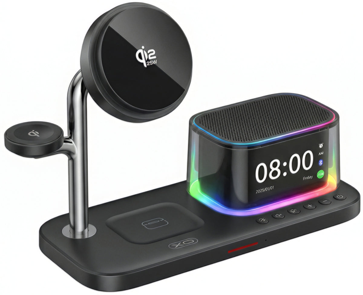 Bežični mrežni punjač s Bluetooth zvučnikom XO Design CX045 5in1, 25W, Crni