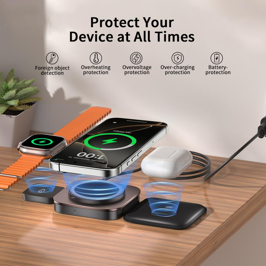 Bežični mrežni punjač XO Design CX035 3u1, 15W, 1.67A, Crni, Obnovljen