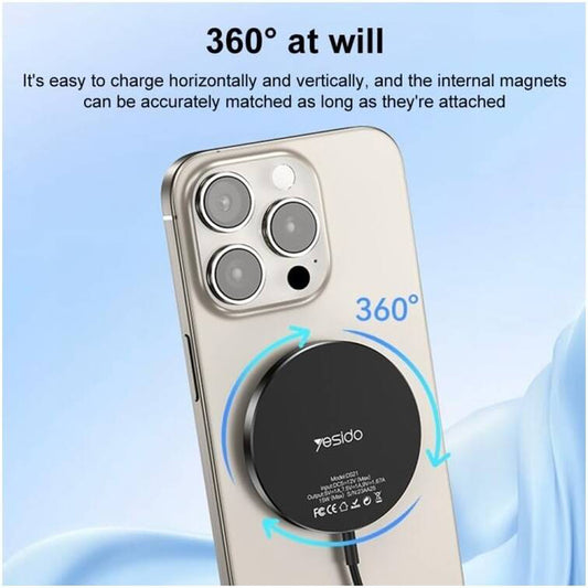 Bežični punjač Yesido DS21, 15W, 1.67A, Crni