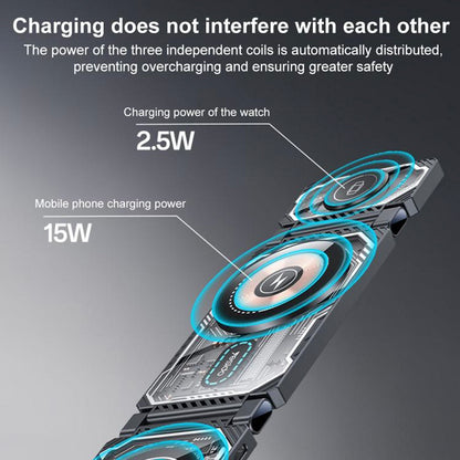 Bežični punjač Yesido DS25 3u1, 15W, 1.67A, Crni