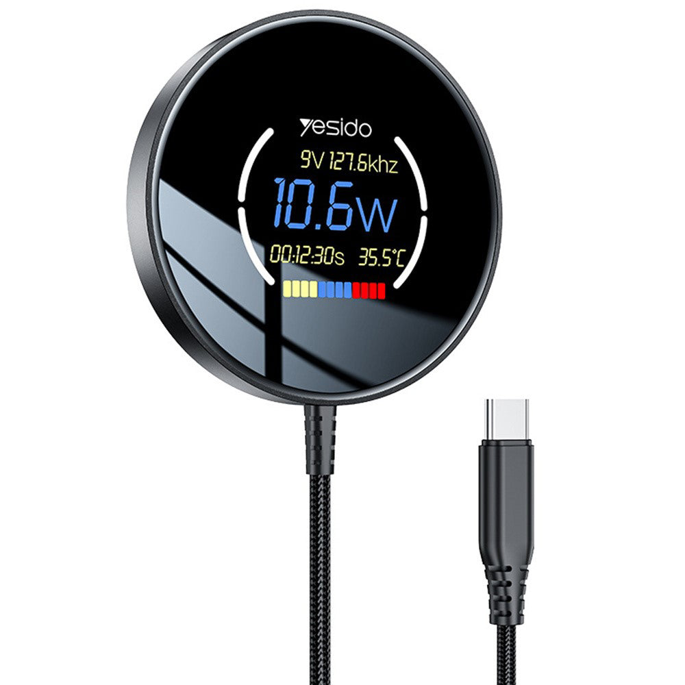 Bežični punjač Yesido DS28 Display, 15W, 1.67A, Crni