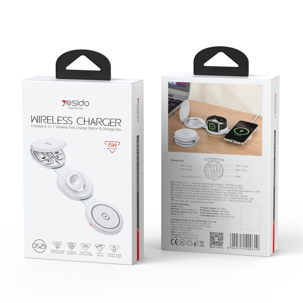 Bežični punjač Yesido DS29 5u1, 15W, 1.67A, Bijeli