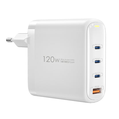 Punjač za mrežu WiWu Wi-U020, 120W, 3A, 1 x USB-A - 3 x USB-C, Bijeli