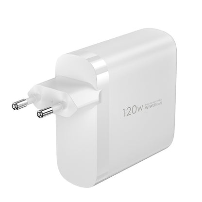 Punjač za mrežu WiWu Wi-U020, 120W, 3A, 1 x USB-A - 3 x USB-C, Bijeli