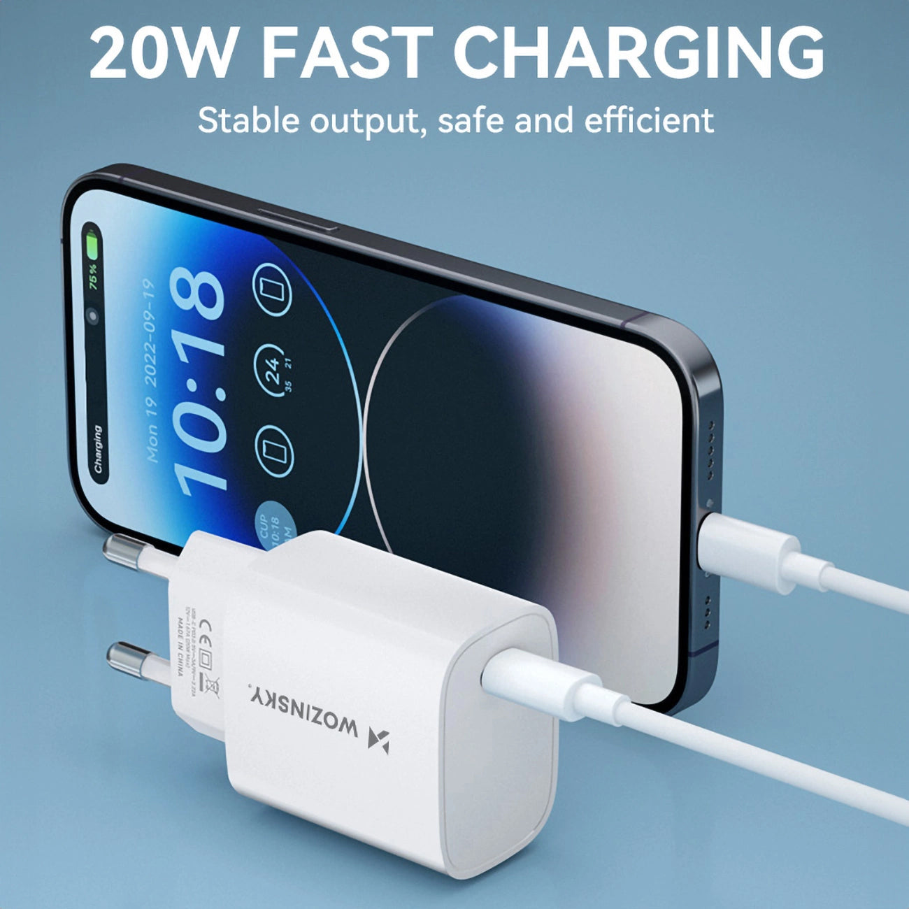 Mrežni punjač WZK WGWCCW, 20W, 3A, 1 x USB-C, Bijela
