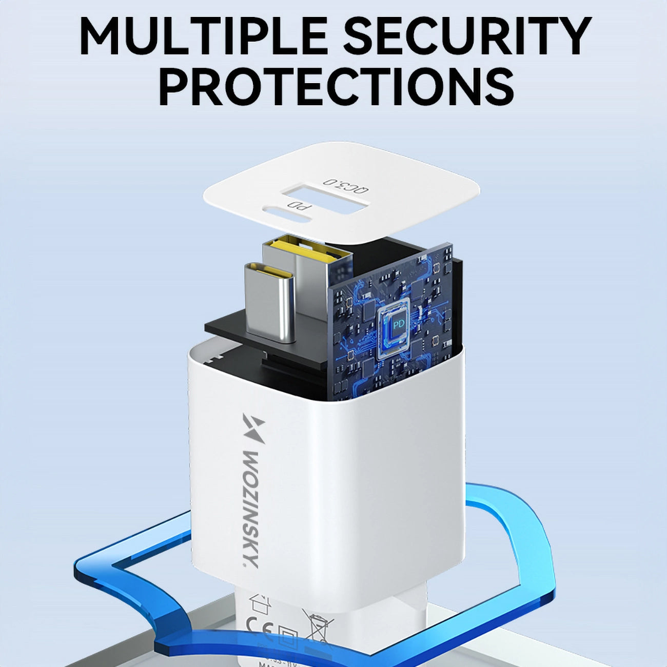 Punjač za mrežu WZK WWCEAC, 33W, 3A, 1 x USB-A - 1 x USB-C, Bijeli