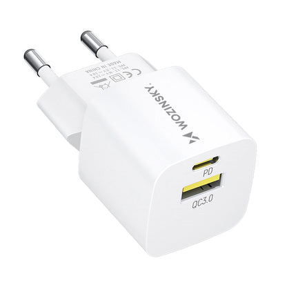 Punjač za mrežu WZK WWCEAC, 33W, 3A, 1 x USB-A - 1 x USB-C, Bijeli
