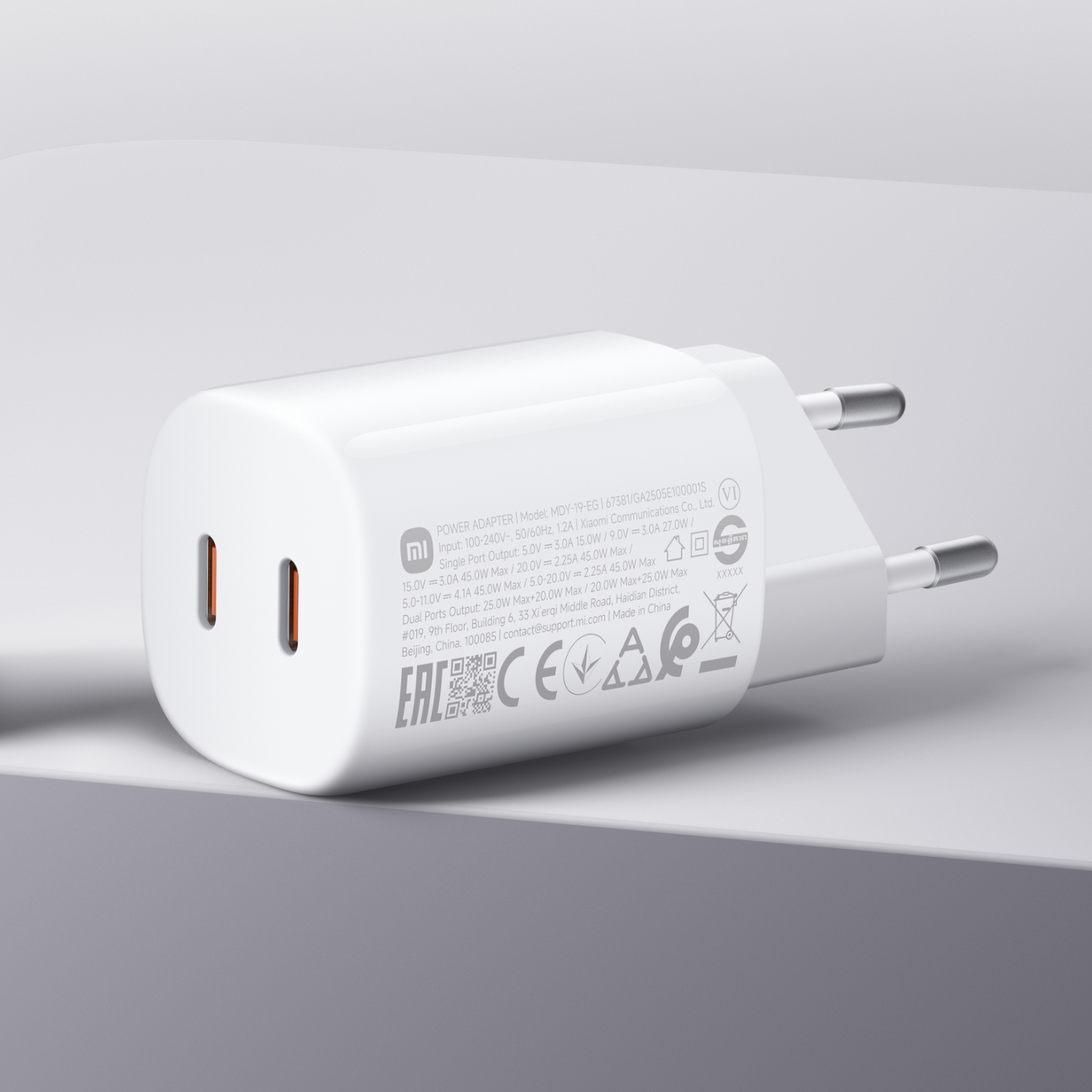 Punjač Mreže Xiaomi Nano Turbo, 45W, 3A, 2 x USB-C, Bijeli BHR087OEU