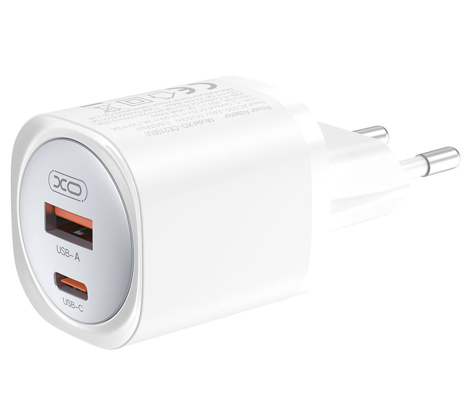 Punjač mreže XO Design CE21, 30W, 3A, 1 x USB-A - 1 x USB-C, Bijeli
