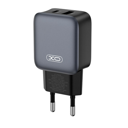 Punjač za mrežu XO Design L154, 20W, 3A, 1 x USB-A - 1 x USB-C, Crni