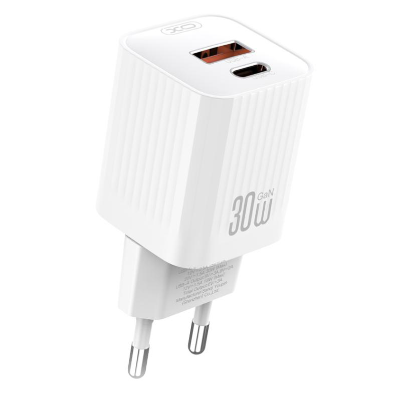 Punjač za mrežu XO Design L149, 30W, 3A, 1 x USB-A - 1 x USB-C, Bijela
