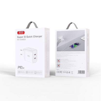 Mrežni punjač XO Design CE08, 50W, 3A, 2 x USB-C, Bijeli
