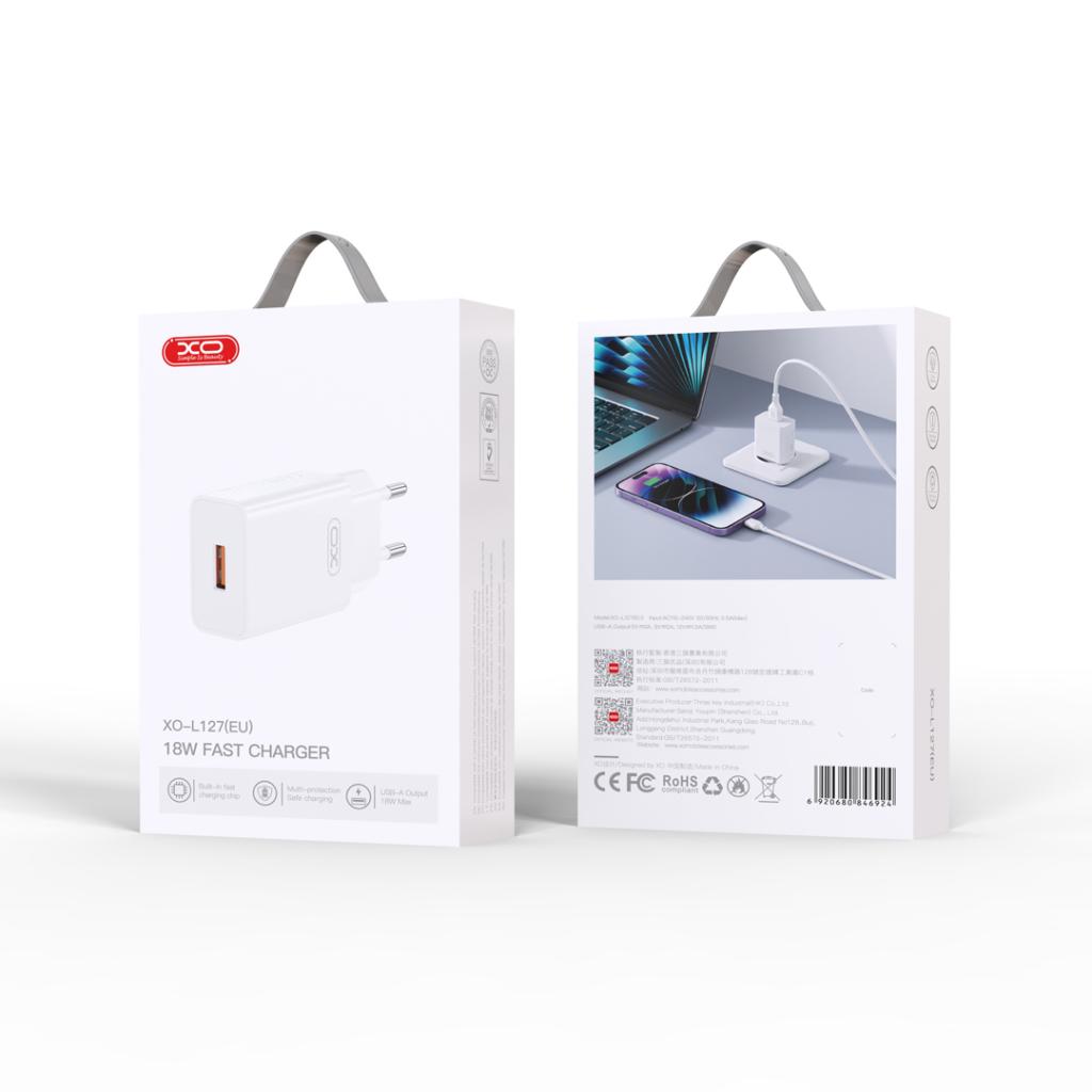 Punjač za mrežu XO Design L127, 18W, 3A, 1 x USB-A, Bijeli
