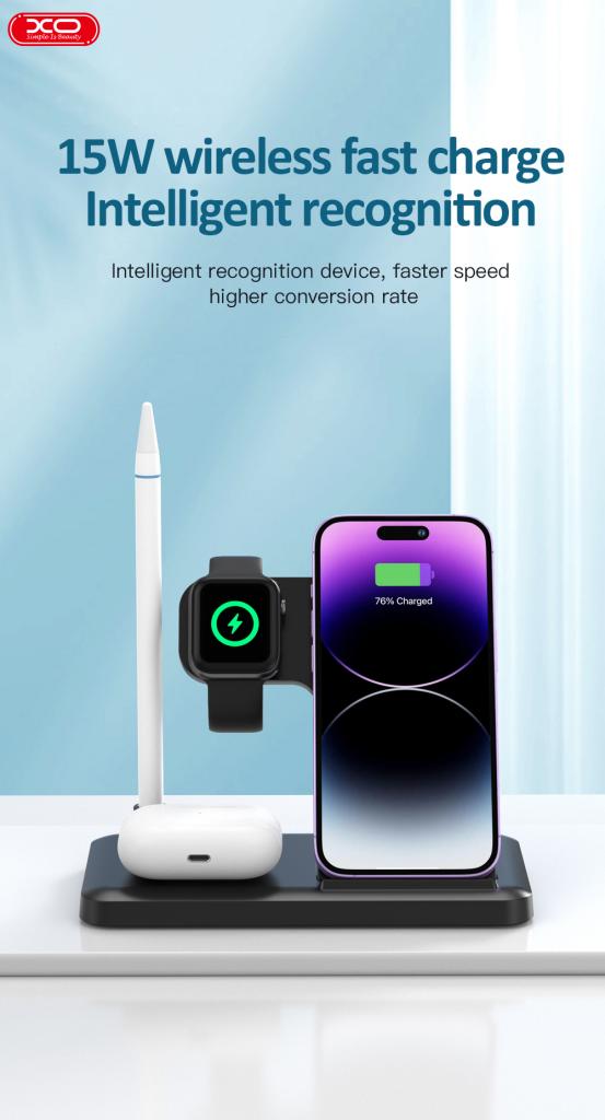 Bežični punjač XO Design WX033 4u1, 15W, 1.67A, Crni